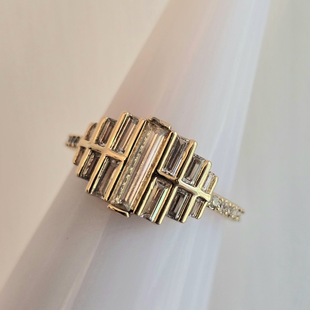 Bomb Party RG22851 Size 7 Ring - Skyscraper Diamond Cubic Zirconia on Gold NEW